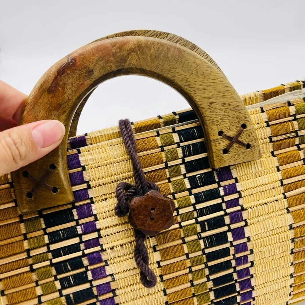 Love Stitch Wood Bamboo Small Medium Hand Bag